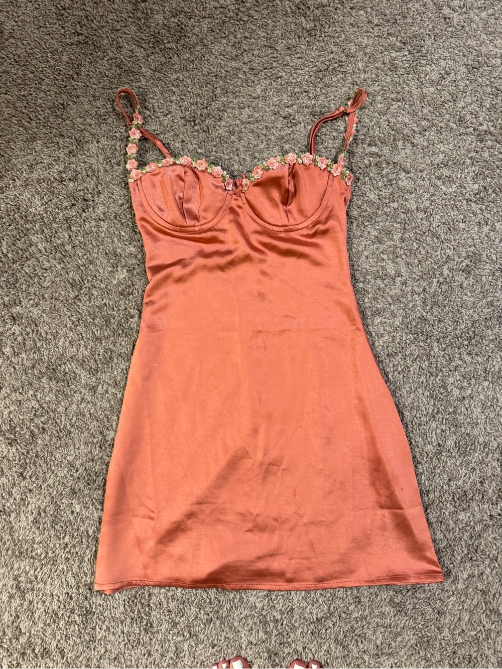 Princess Polly Rust Satin Slip Dress with Floral Trim